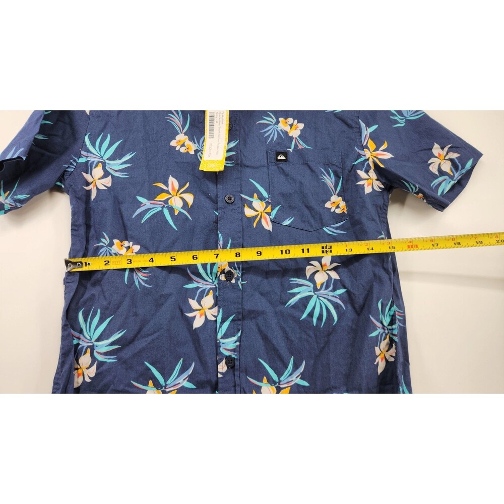 Quiksilver Boys Medium Navy‎ Blue Floral Short Sleeve Poplin Shirt NWT - Picture 8 of 10
